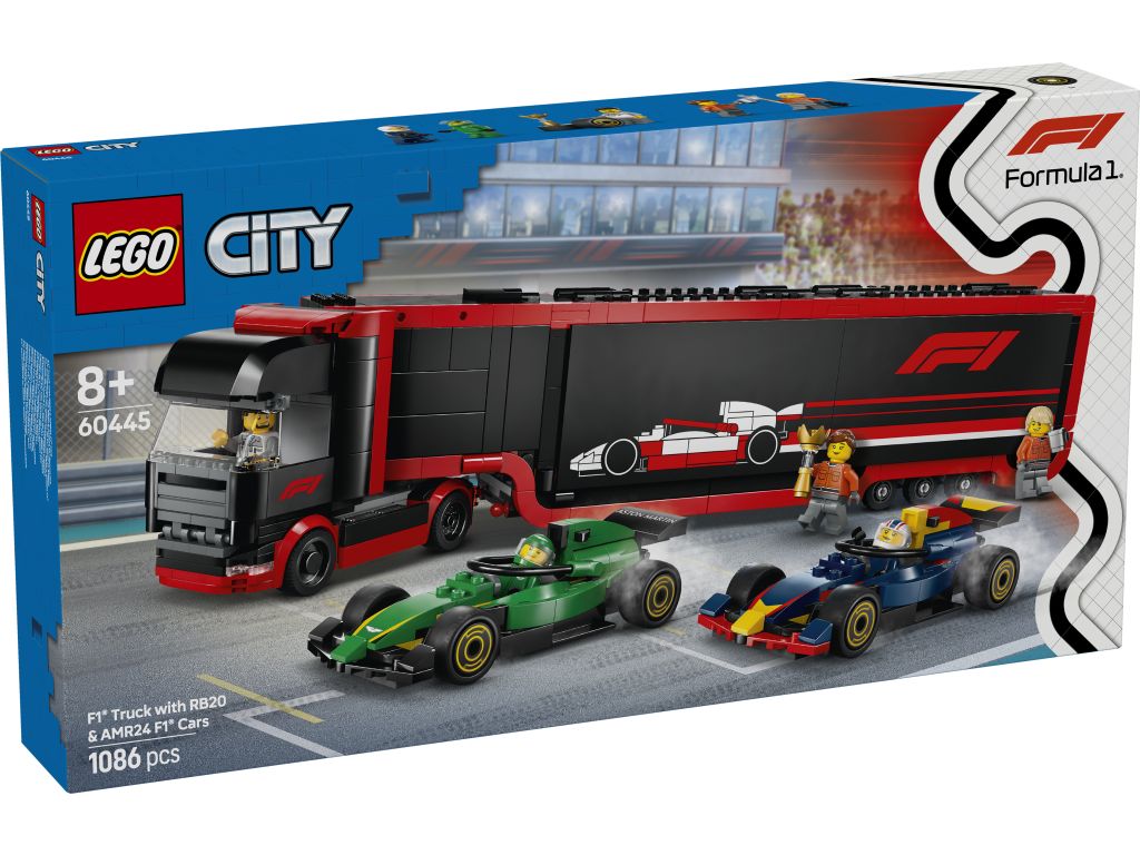 LEGO 60445 Ciężarówka F1 z bolidami RB20 i AMR24
